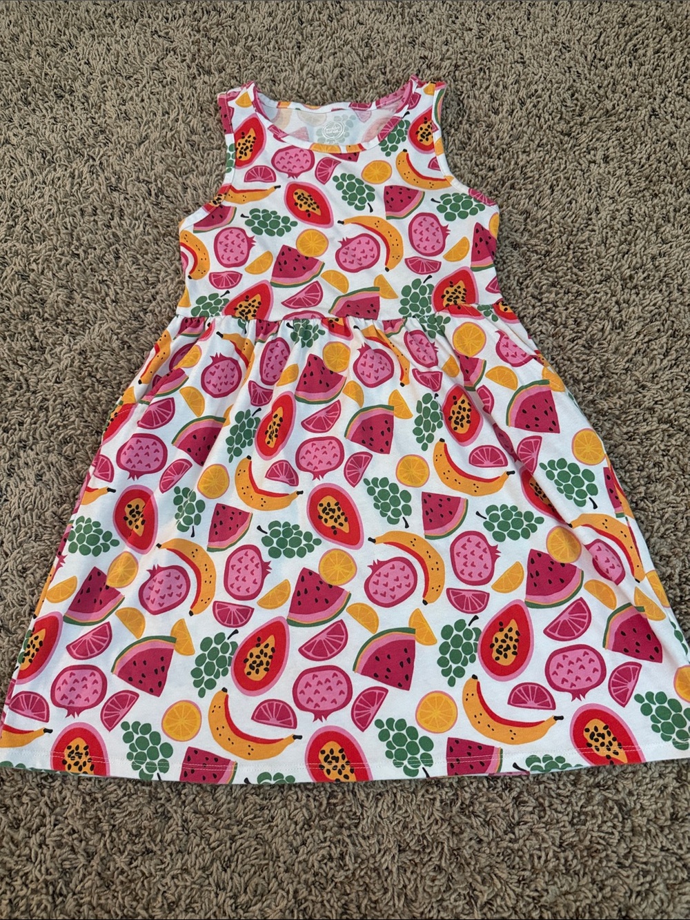 wonder nation White Sleeveless Fruit Print Dress with Pink, Yellow & Green